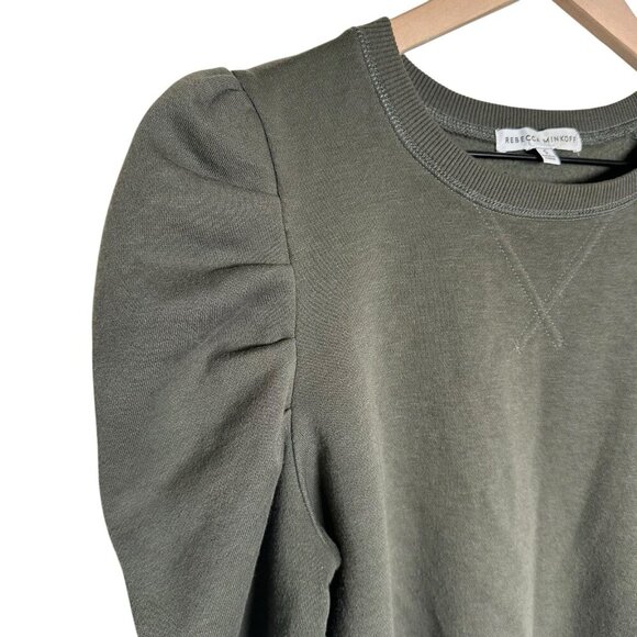 Rebecca Minkoff Janine Puff Sleeve Sweatshirt in Olive Green Small Cotton Blend - Picture 6 of 13